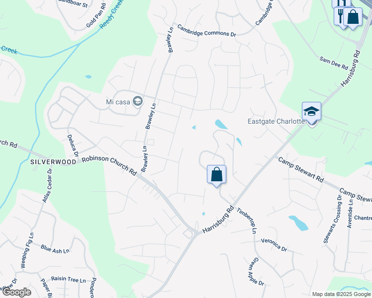map of restaurants, bars, coffee shops, grocery stores, and more near 9720 Wardley Drive in Charlotte