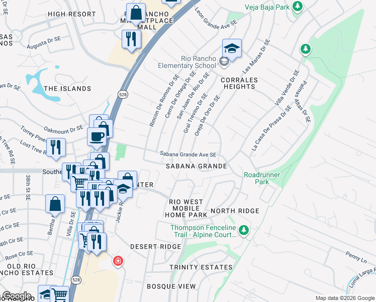 map of restaurants, bars, coffee shops, grocery stores, and more near 905 Benjamin Drive Southeast in Rio Rancho