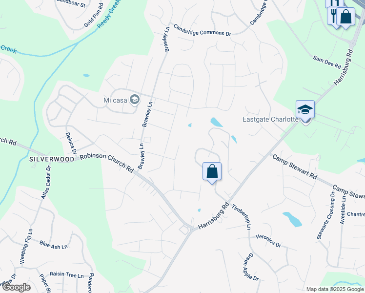 map of restaurants, bars, coffee shops, grocery stores, and more near 9720 Wardley Drive in Charlotte