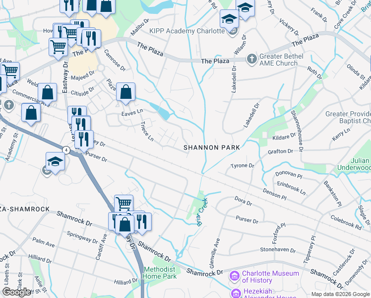 map of restaurants, bars, coffee shops, grocery stores, and more near 1339 Phil O'Neil Drive in Charlotte