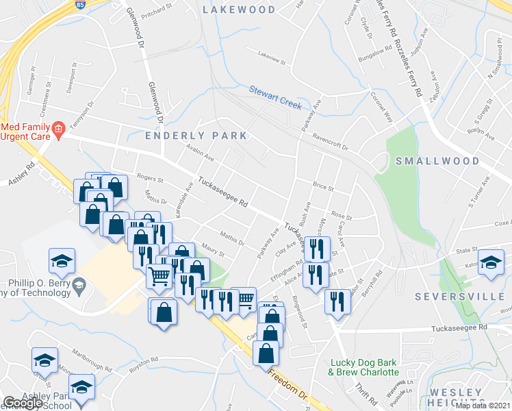 map of restaurants, bars, coffee shops, grocery stores, and more near 3109 Tuckaseegee Road in Charlotte