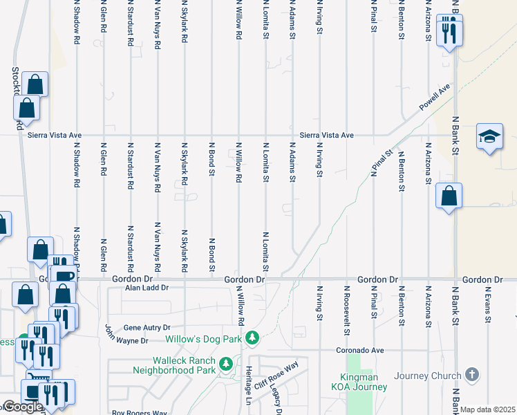 map of restaurants, bars, coffee shops, grocery stores, and more near 4105 North Lomita Street in Kingman