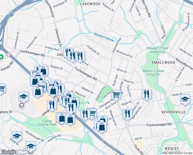map of restaurants, bars, coffee shops, grocery stores, and more near 3109 Tuckaseegee Road in Charlotte