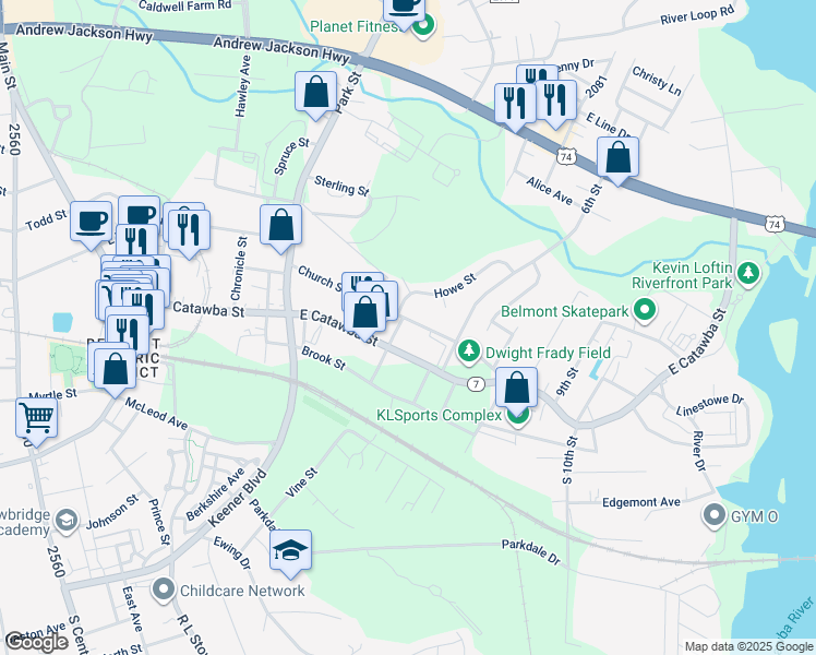 map of restaurants, bars, coffee shops, grocery stores, and more near 502 Church Street in Belmont