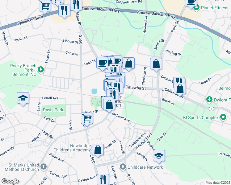 map of restaurants, bars, coffee shops, grocery stores, and more near 24 North Main Street in Belmont