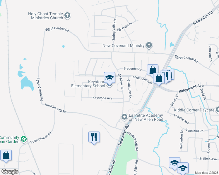 map of restaurants, bars, coffee shops, grocery stores, and more near 4301 Old Allen Road in Memphis