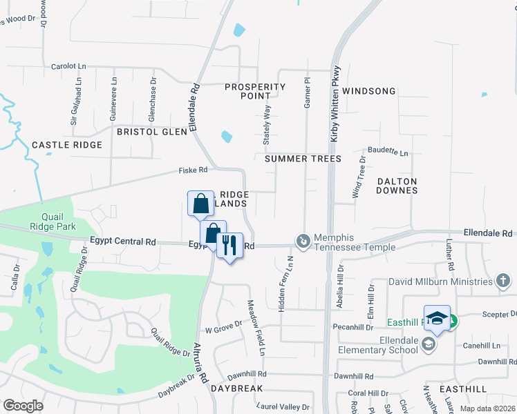 map of restaurants, bars, coffee shops, grocery stores, and more near 4293 Gracious Way Cove in Bartlett