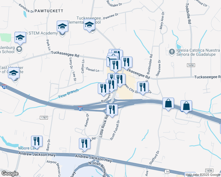 map of restaurants, bars, coffee shops, grocery stores, and more near 4265 South I - 85 Service Road in Charlotte