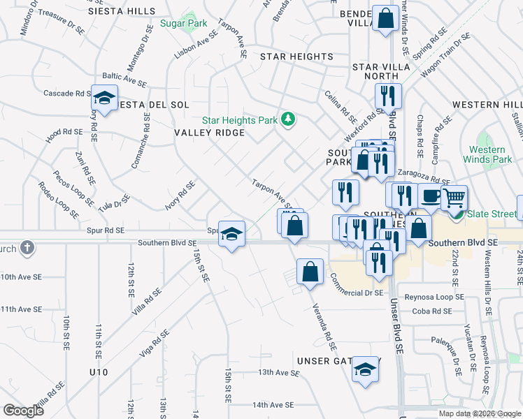 map of restaurants, bars, coffee shops, grocery stores, and more near 1480 Brierwood Court Southeast in Rio Rancho