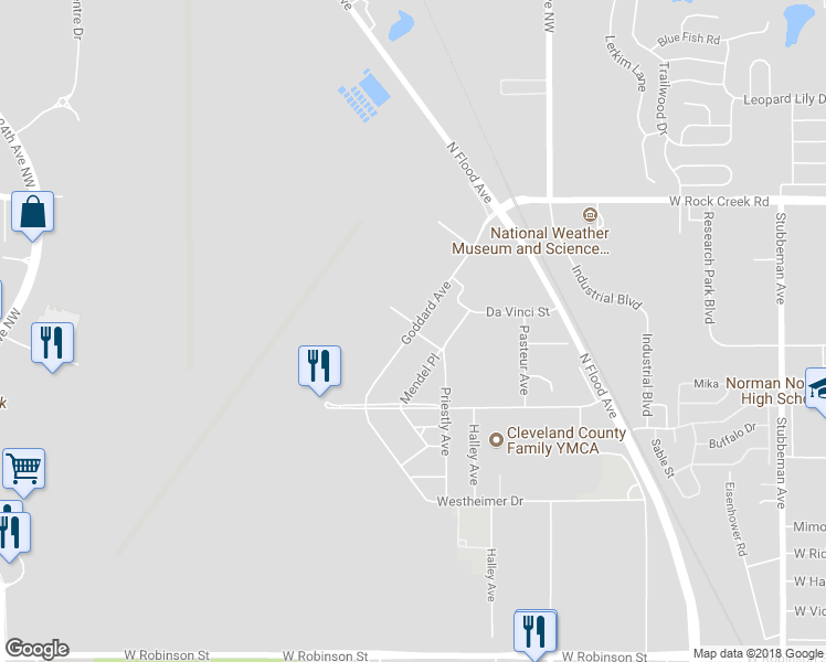 map of restaurants, bars, coffee shops, grocery stores, and more near 1598 Dalton Place in Norman