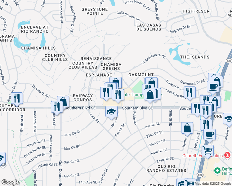 map of restaurants, bars, coffee shops, grocery stores, and more near 3301 Southern Boulevard Southeast in Rio Rancho
