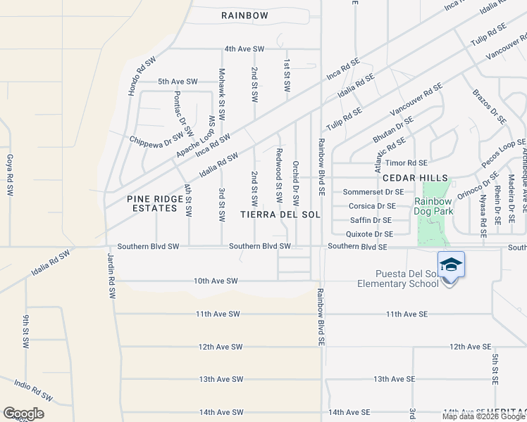map of restaurants, bars, coffee shops, grocery stores, and more near 146 Oakwood Court Southwest in Rio Rancho