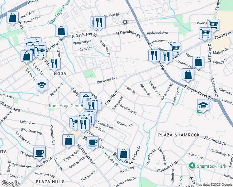 map of restaurants, bars, coffee shops, grocery stores, and more near in Charlotte