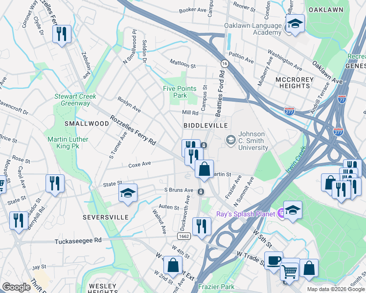 map of restaurants, bars, coffee shops, grocery stores, and more near 110 Walford Drive in Charlotte