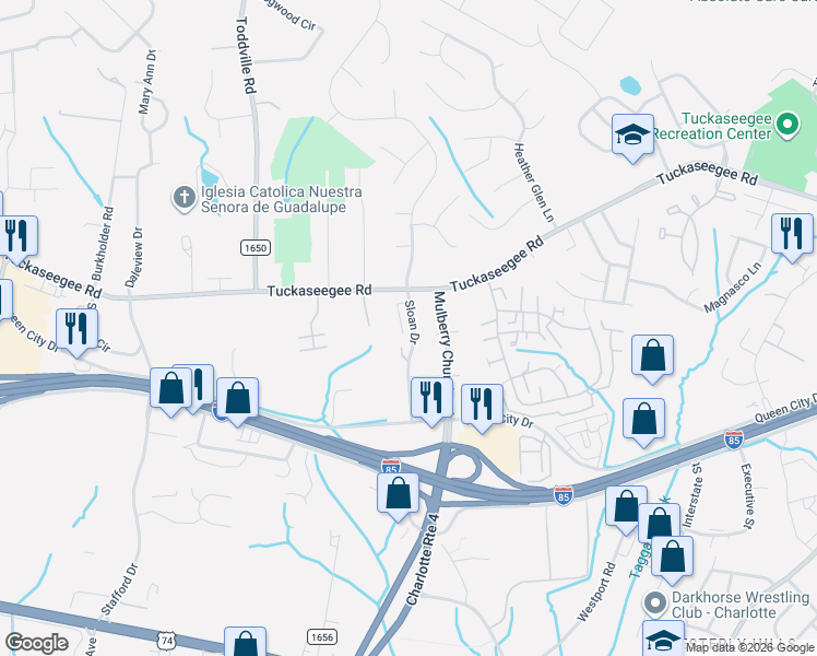 map of restaurants, bars, coffee shops, grocery stores, and more near in Charlotte