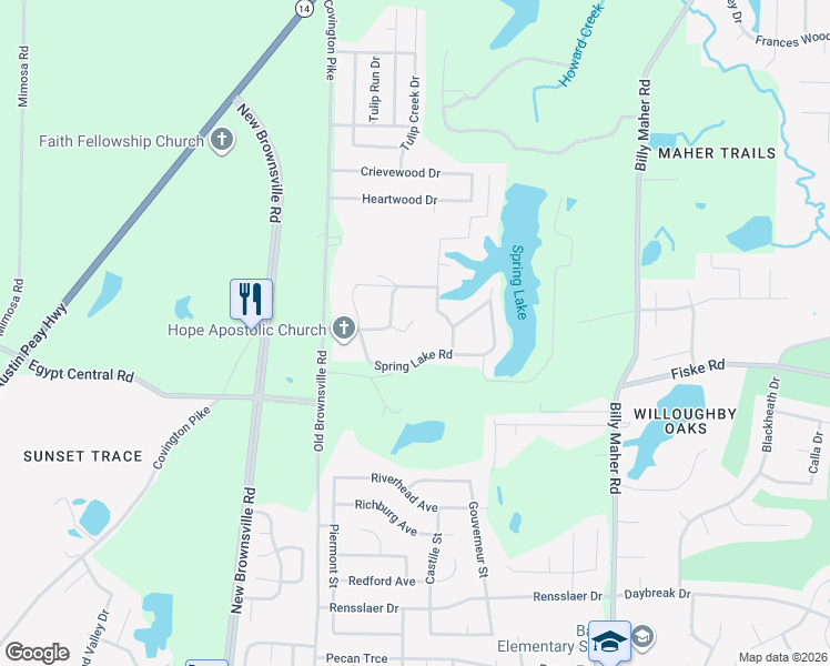 map of restaurants, bars, coffee shops, grocery stores, and more near 5730 Green Valley Road in Memphis