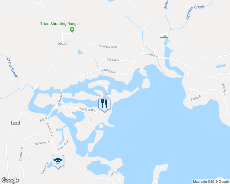 map of restaurants, bars, coffee shops, grocery stores, and more near 251 Bald Cypress Drive in Vass