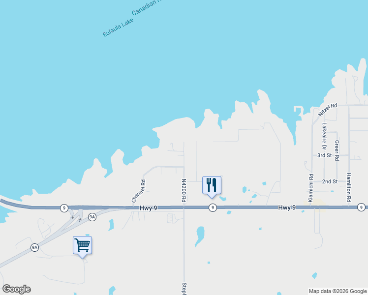 map of restaurants, bars, coffee shops, grocery stores, and more near 370 Olde Channel Point Road in Eufaula