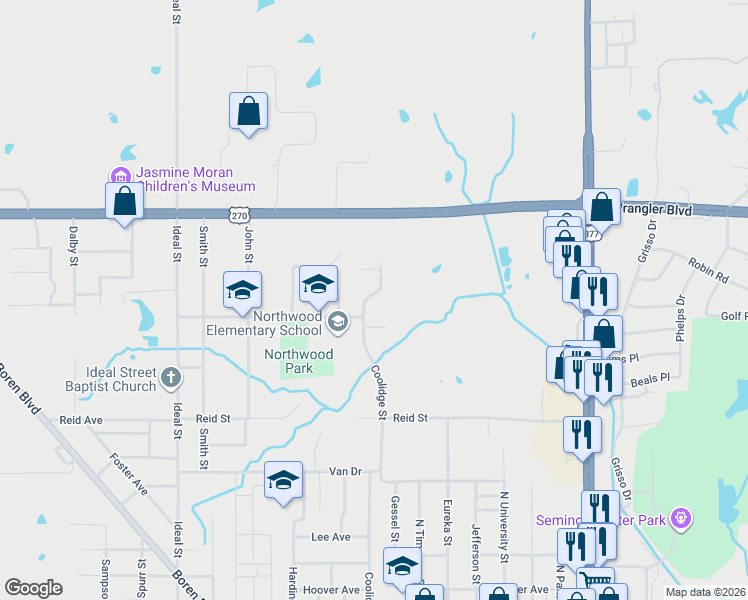 map of restaurants, bars, coffee shops, grocery stores, and more near 2219 Coolidge Street in Seminole