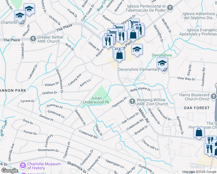 map of restaurants, bars, coffee shops, grocery stores, and more near in Charlotte