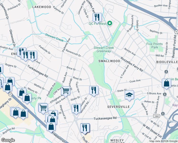 map of restaurants, bars, coffee shops, grocery stores, and more near in Charlotte