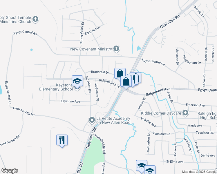 map of restaurants, bars, coffee shops, grocery stores, and more near 3447 Ridgemont Road in Memphis