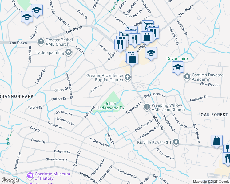 map of restaurants, bars, coffee shops, grocery stores, and more near 5529 Cottage Cove Lane in Charlotte