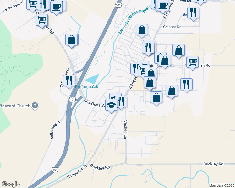 map of restaurants, bars, coffee shops, grocery stores, and more near 48 Del Sol Court in San Luis Obispo