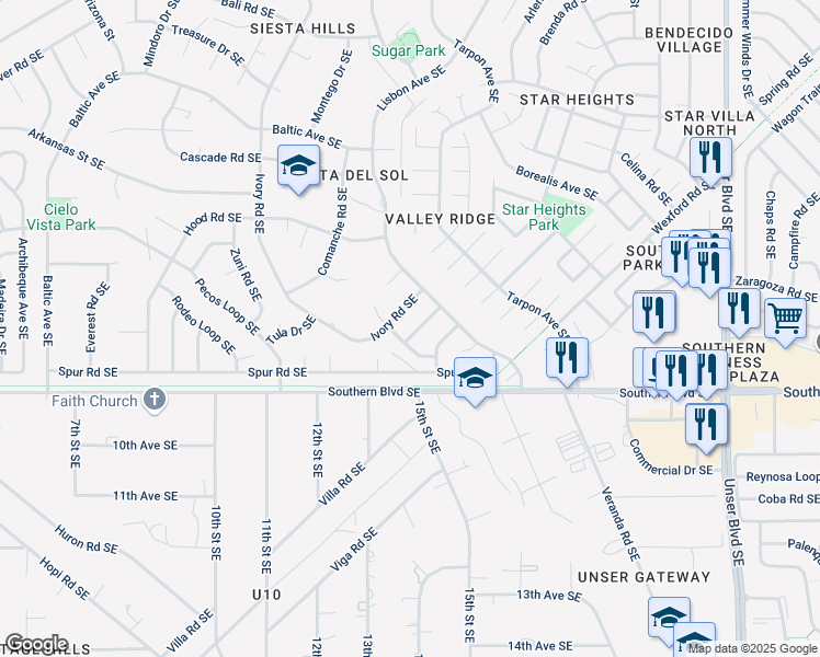 map of restaurants, bars, coffee shops, grocery stores, and more near 840 Navajo Lane Southeast in Rio Rancho