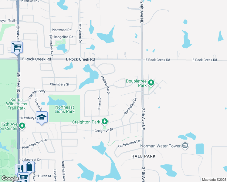 map of restaurants, bars, coffee shops, grocery stores, and more near 2200 Burning Tree in Norman