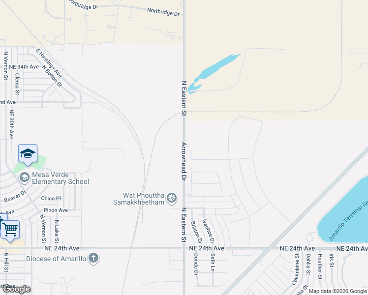 map of restaurants, bars, coffee shops, grocery stores, and more near 3100 North Eastern Street in Amarillo