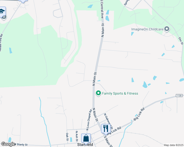 map of restaurants, bars, coffee shops, grocery stores, and more near 407 North Carolina 200 in Stanfield