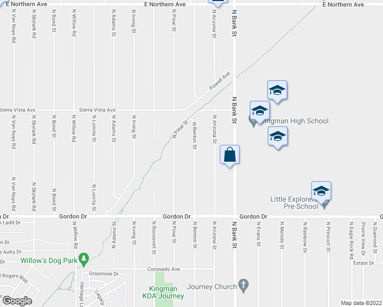 map of restaurants, bars, coffee shops, grocery stores, and more near 4145 North Benton Street in Kingman