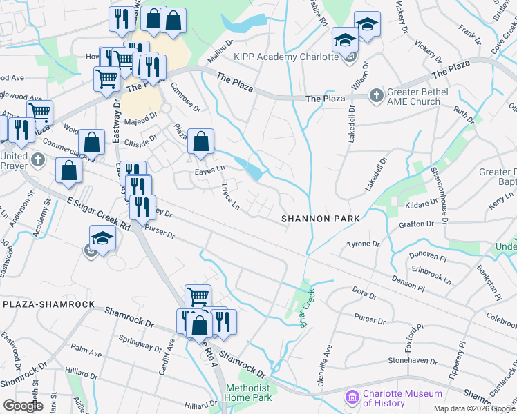 map of restaurants, bars, coffee shops, grocery stores, and more near in Charlotte