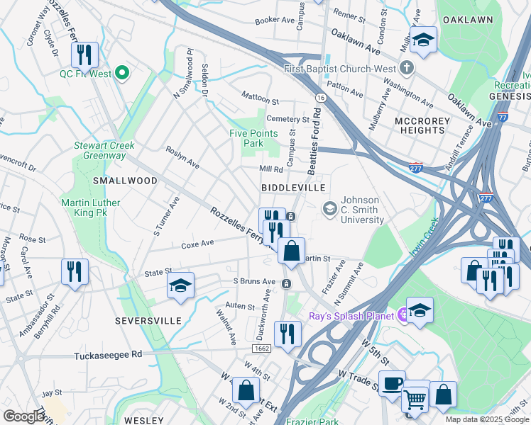map of restaurants, bars, coffee shops, grocery stores, and more near in Charlotte