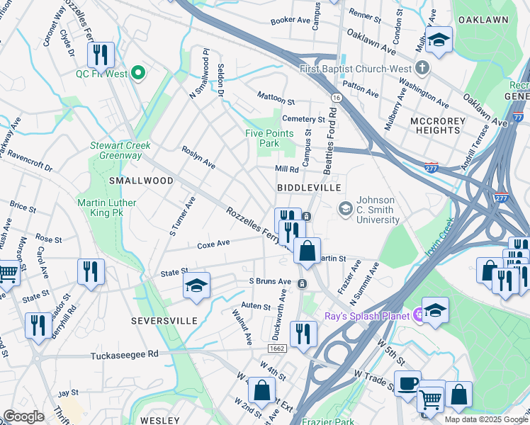 map of restaurants, bars, coffee shops, grocery stores, and more near in Charlotte