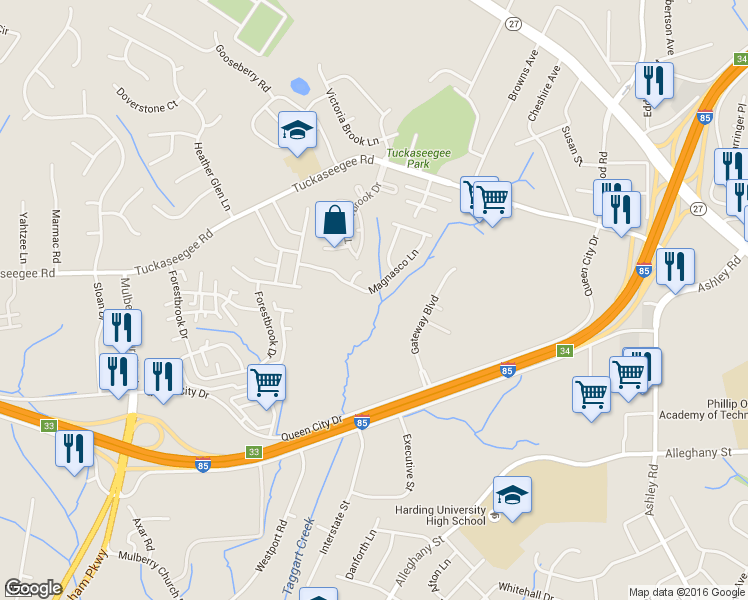 map of restaurants, bars, coffee shops, grocery stores, and more near 4937 Magnasco Lane in Charlotte