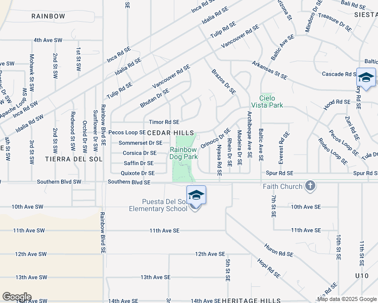 map of restaurants, bars, coffee shops, grocery stores, and more near 301 Southern Boulevard Southeast in Rio Rancho
