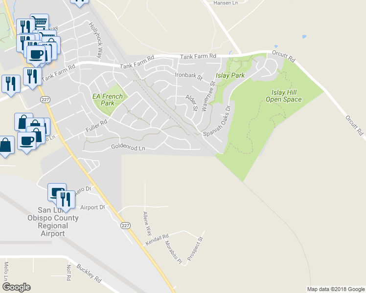 map of restaurants, bars, coffee shops, grocery stores, and more near 4676 Snapdragon Way in San Luis Obispo