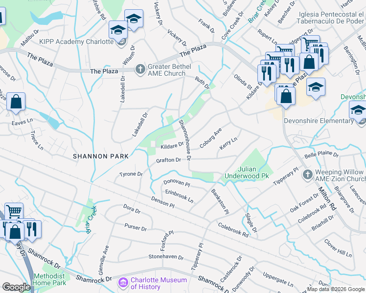 map of restaurants, bars, coffee shops, grocery stores, and more near in Charlotte