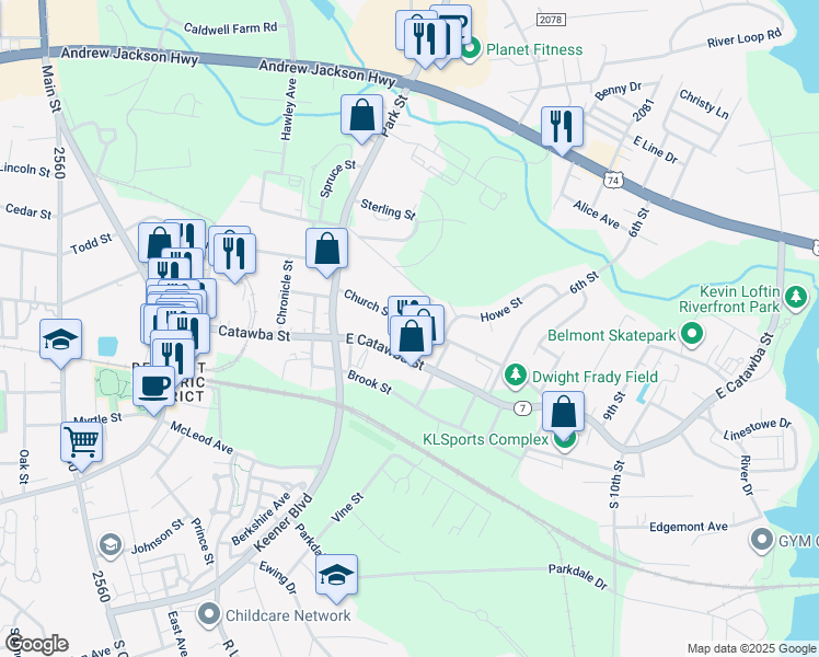 map of restaurants, bars, coffee shops, grocery stores, and more near 317 Church Street in Belmont