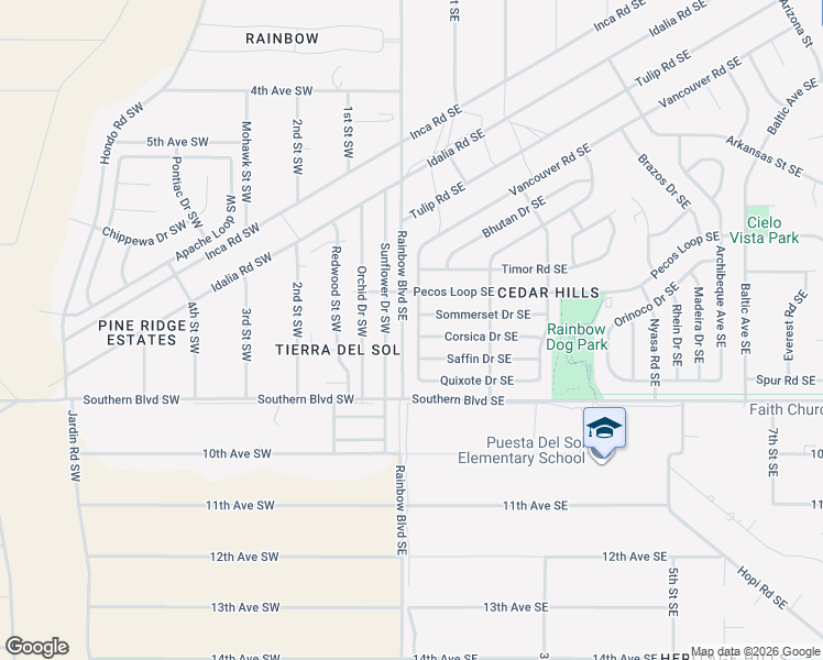 map of restaurants, bars, coffee shops, grocery stores, and more near 856 Vancouver Road Southeast in Rio Rancho
