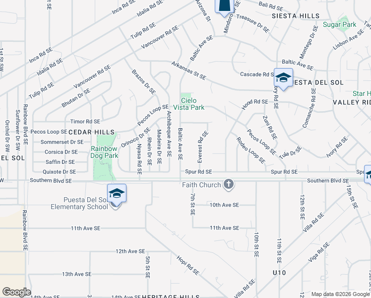 map of restaurants, bars, coffee shops, grocery stores, and more near 874 Baltic Avenue Southeast in Rio Rancho