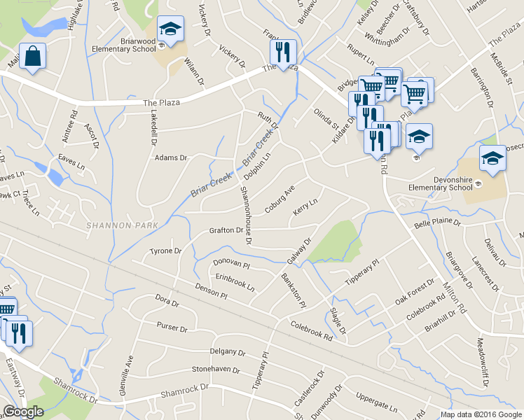 map of restaurants, bars, coffee shops, grocery stores, and more near 5319 Coburg Avenue in Charlotte