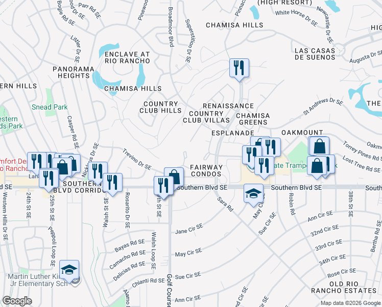 map of restaurants, bars, coffee shops, grocery stores, and more near 923 Country Club Drive Southeast in Rio Rancho