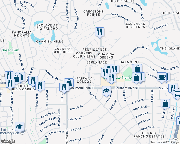 map of restaurants, bars, coffee shops, grocery stores, and more near 3209 Oakmount Drive Southeast in Rio Rancho