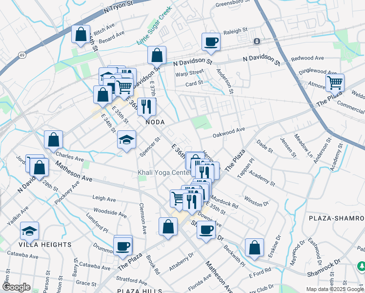 map of restaurants, bars, coffee shops, grocery stores, and more near in Charlotte