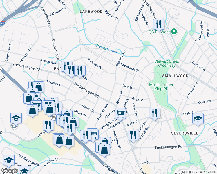 map of restaurants, bars, coffee shops, grocery stores, and more near 3100 Avalon Avenue in Charlotte