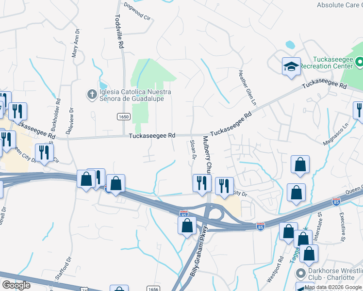 map of restaurants, bars, coffee shops, grocery stores, and more near 5811 Tuckaseegee Road in Charlotte