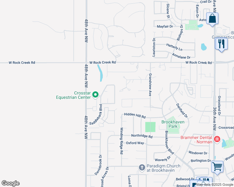 map of restaurants, bars, coffee shops, grocery stores, and more near 2103 Martingale Drive in Norman